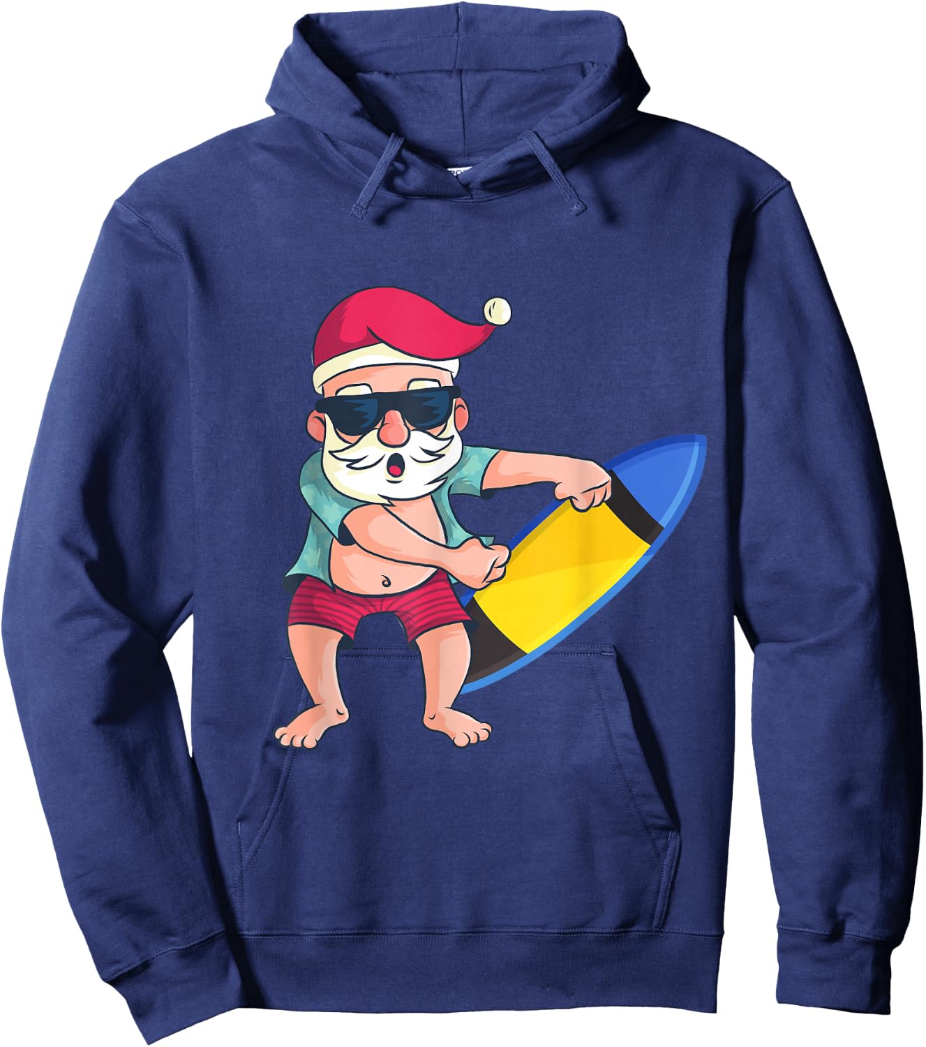 Santa Surfboard Christmas In July Xmas Tropical Surfing Hoodie - Hoodie | Navy