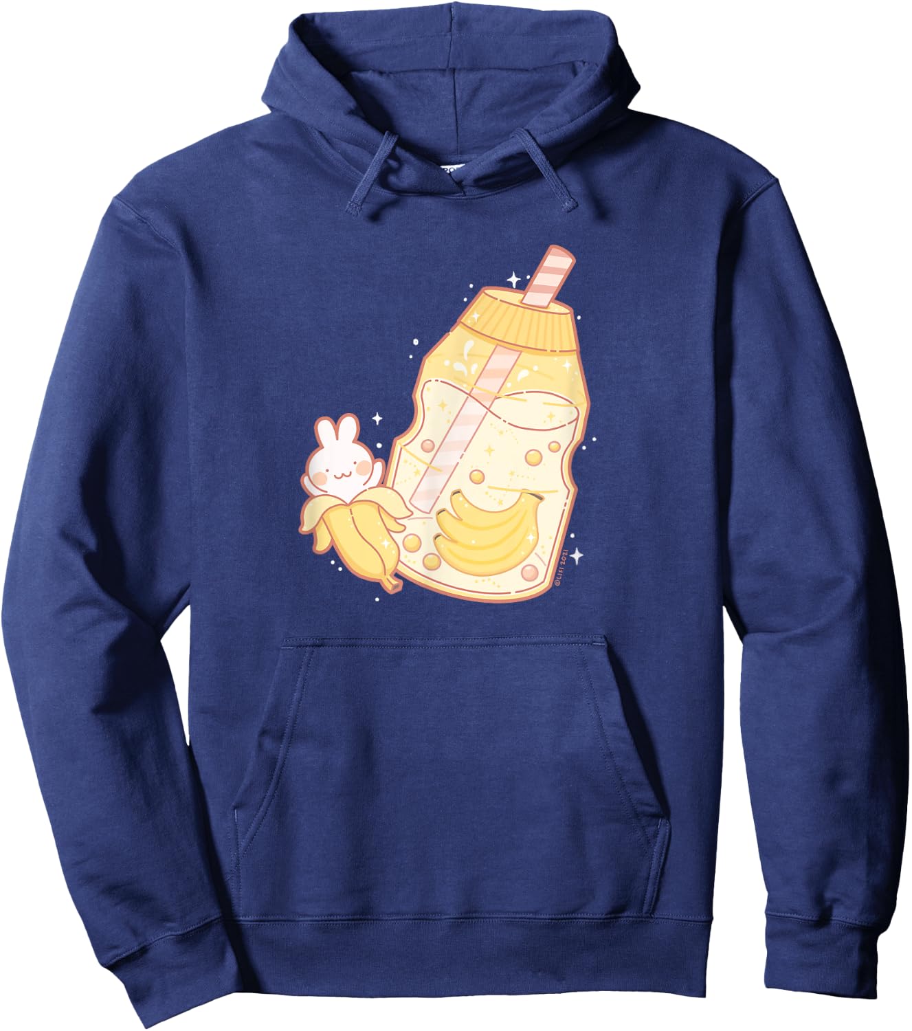Banana Milk Drink Cute Bunny Kawaii Aesthetic Hoodie - Hoodie | Navy