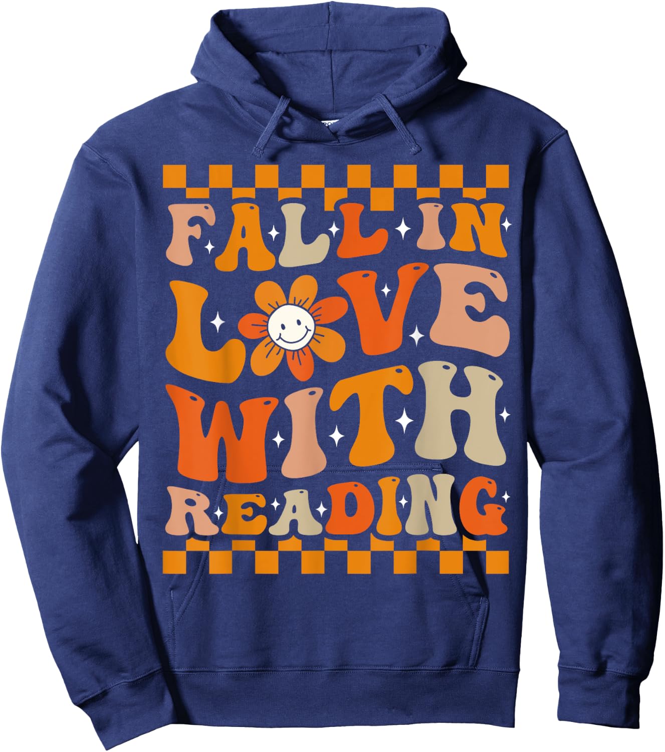 Fall In Love With Reading Books Groovy Thanksgiving Teacher Hoodie - Hoodie | Navy
