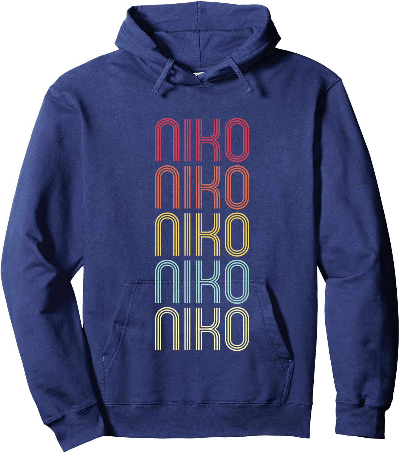 Niko Retro Wordmark Pattern Vintage Personalized 70s Hoodie - Hoodie | Navy