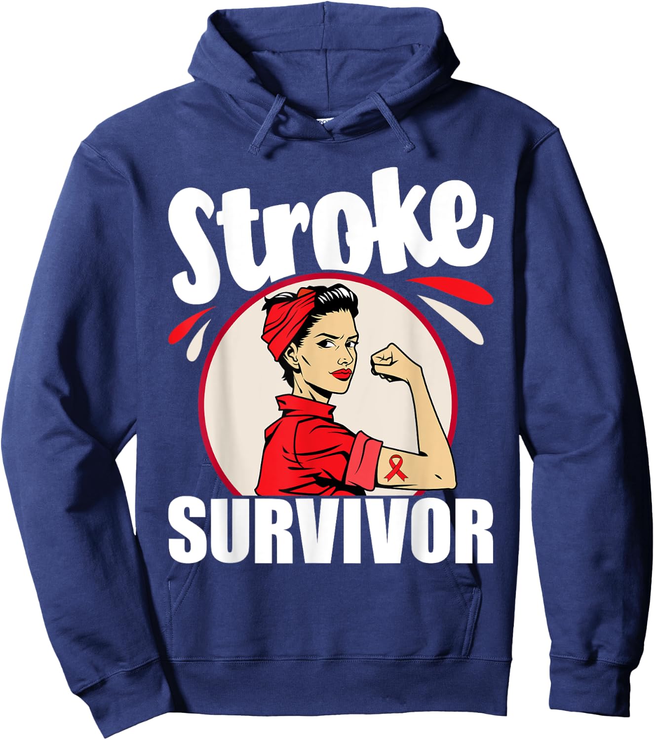 Stroke Survivor - Stroke Awareness Red Ribbon Brain Attack Hoodie - Hoodie | Navy