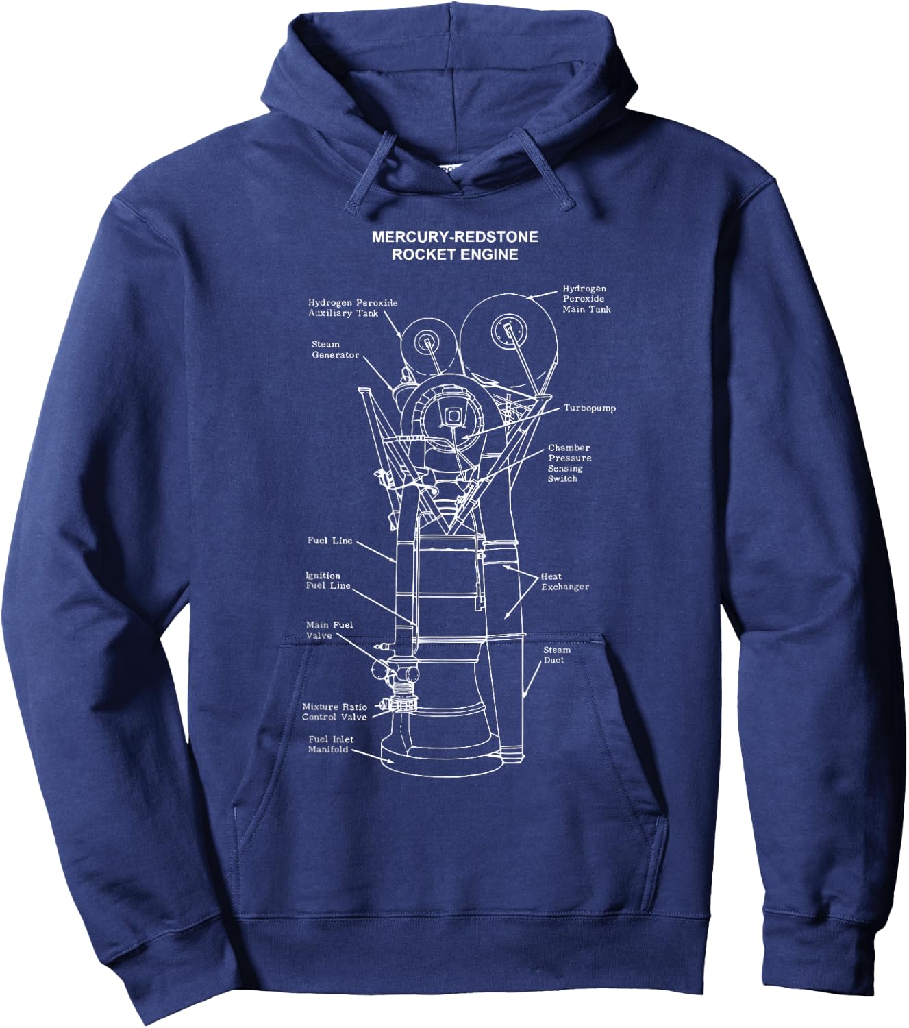 Mercury Redstone Rocket Engine Blueprint Technical Drawing Hoodie - Hoodie | Navy
