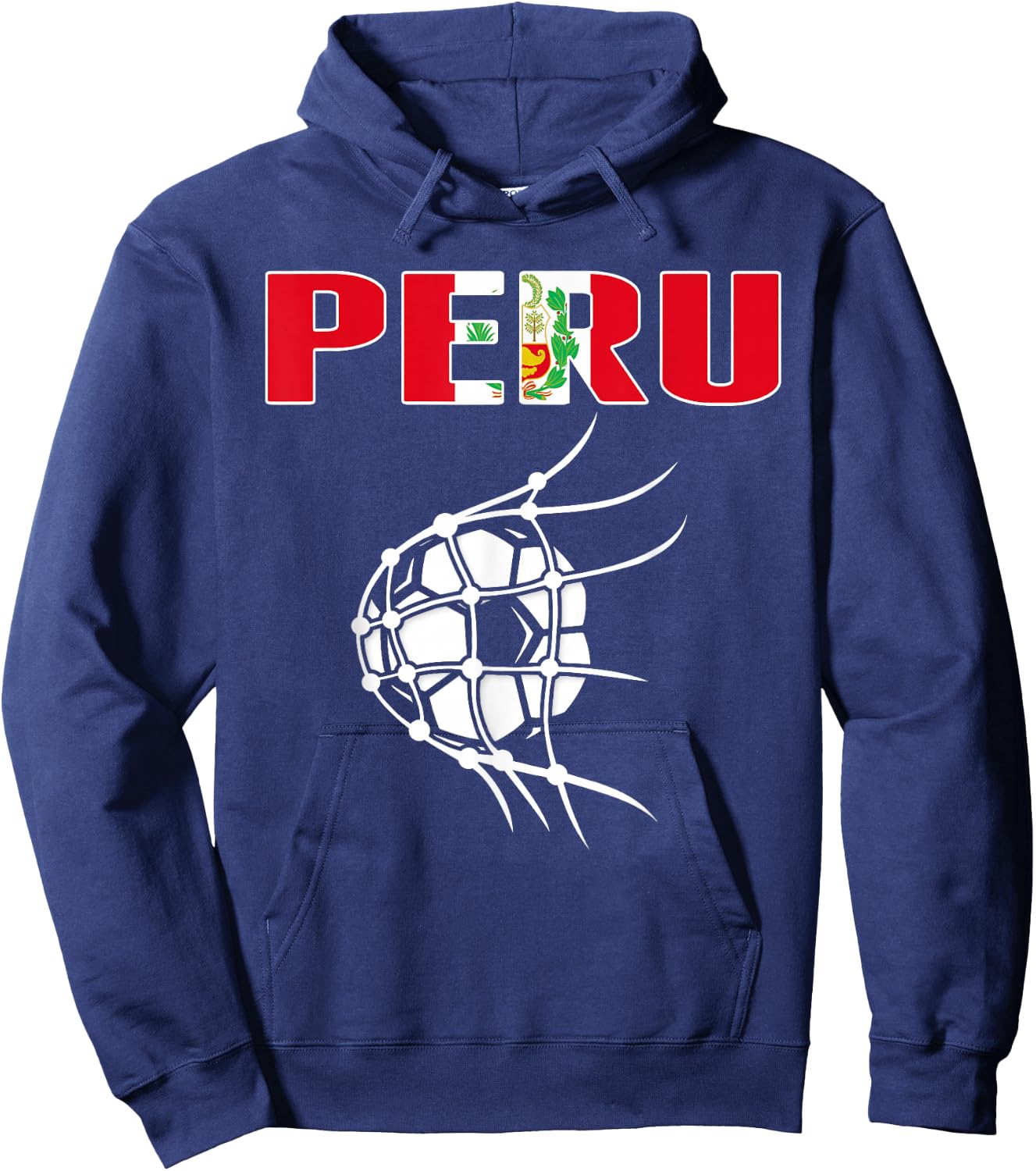 Peru Soccer Fans Jersey - Peruvian Flag Football Ball in Net Hoodie - Hoodie | Navy
