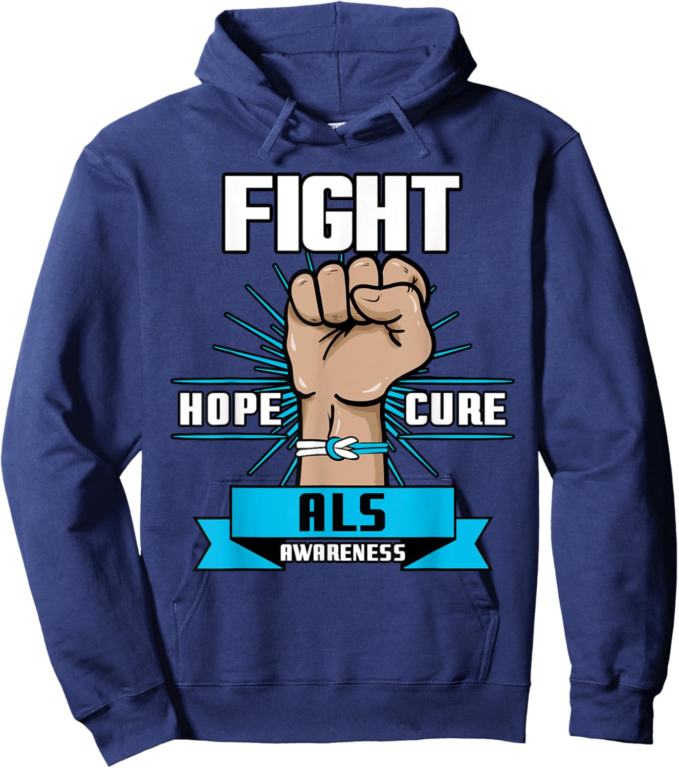 Fight Hope Cure ALS Awereness Motor Neurone Disease Blue Hoodie - Hoodie | Navy