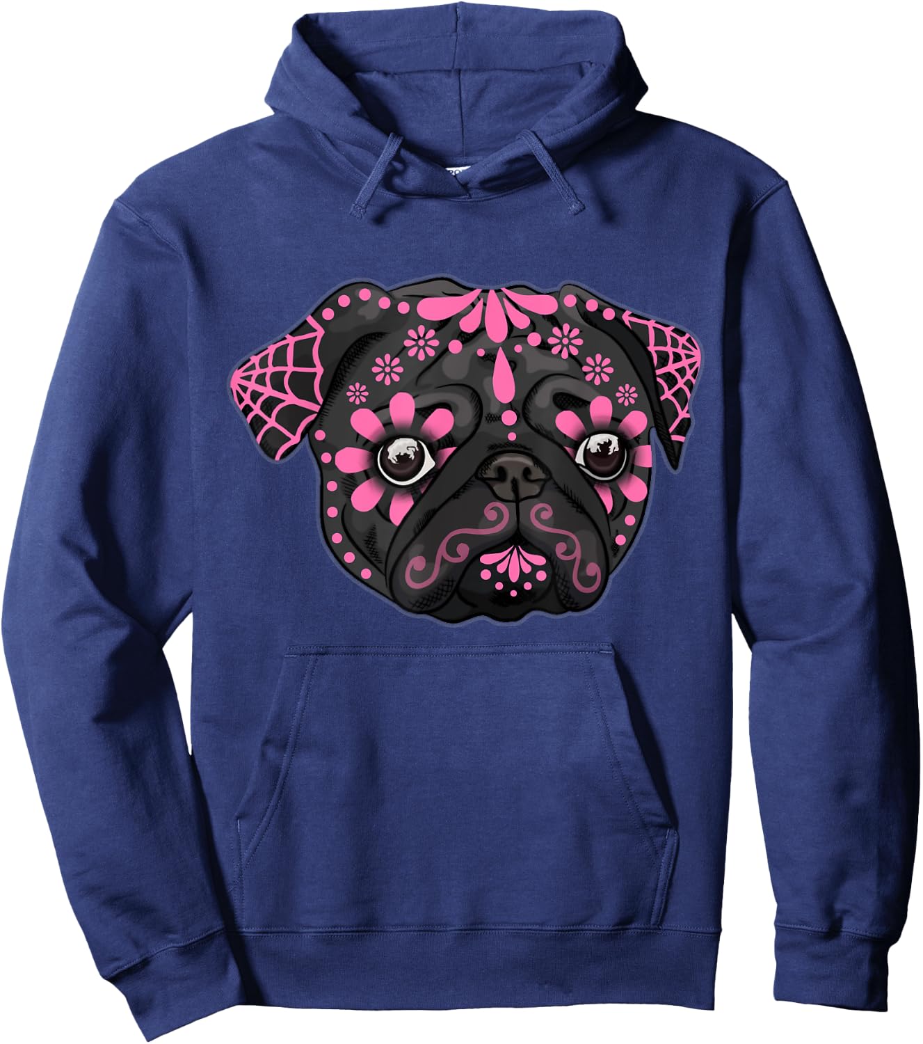 Black Pug Dogs Day of the Dead Sugar Skull Dog Halloween Women Hoodie - Hoodie | Navy