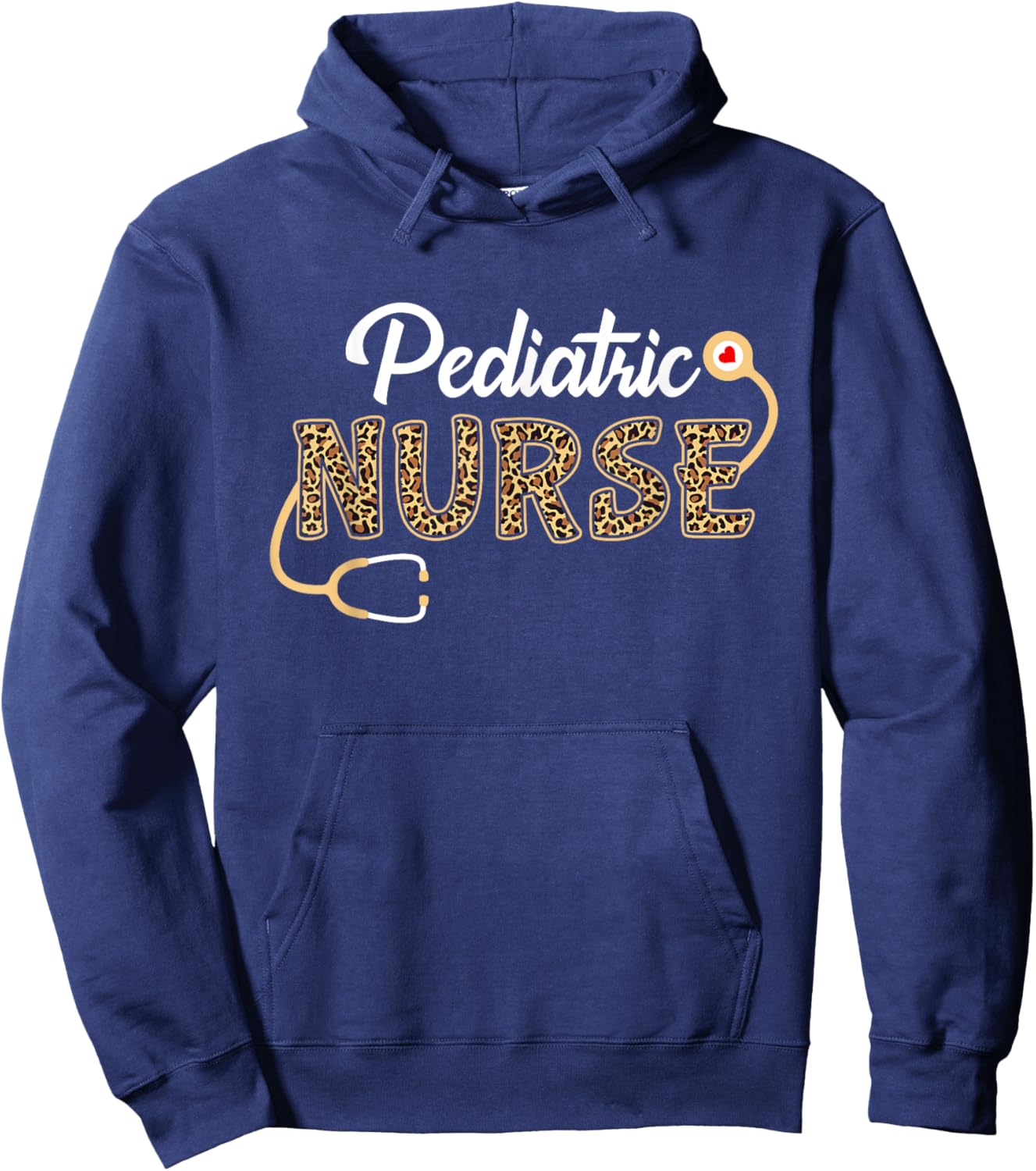 Pediatric Nurse Leopard Print Stethoscope Heart Nursing Hoodie - Hoodie | Navy