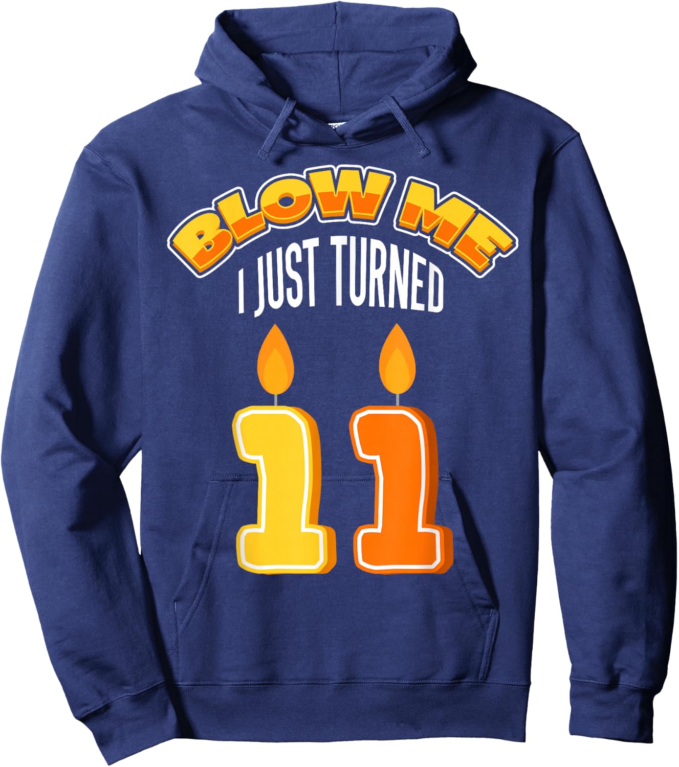Candle 11 Birthday Party Decor Wishes Blow Candlelight Cake Hoodie - Hoodie | Navy