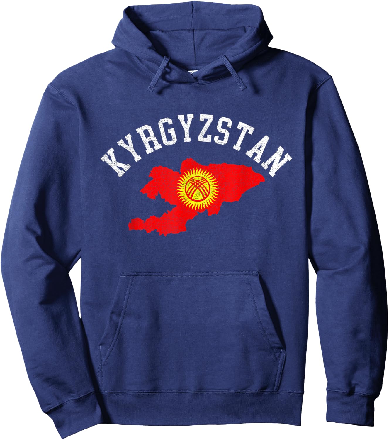 Patriotic Men Women Kyrgyzstan Flag Map Distressed Hoodie - Hoodie | Navy