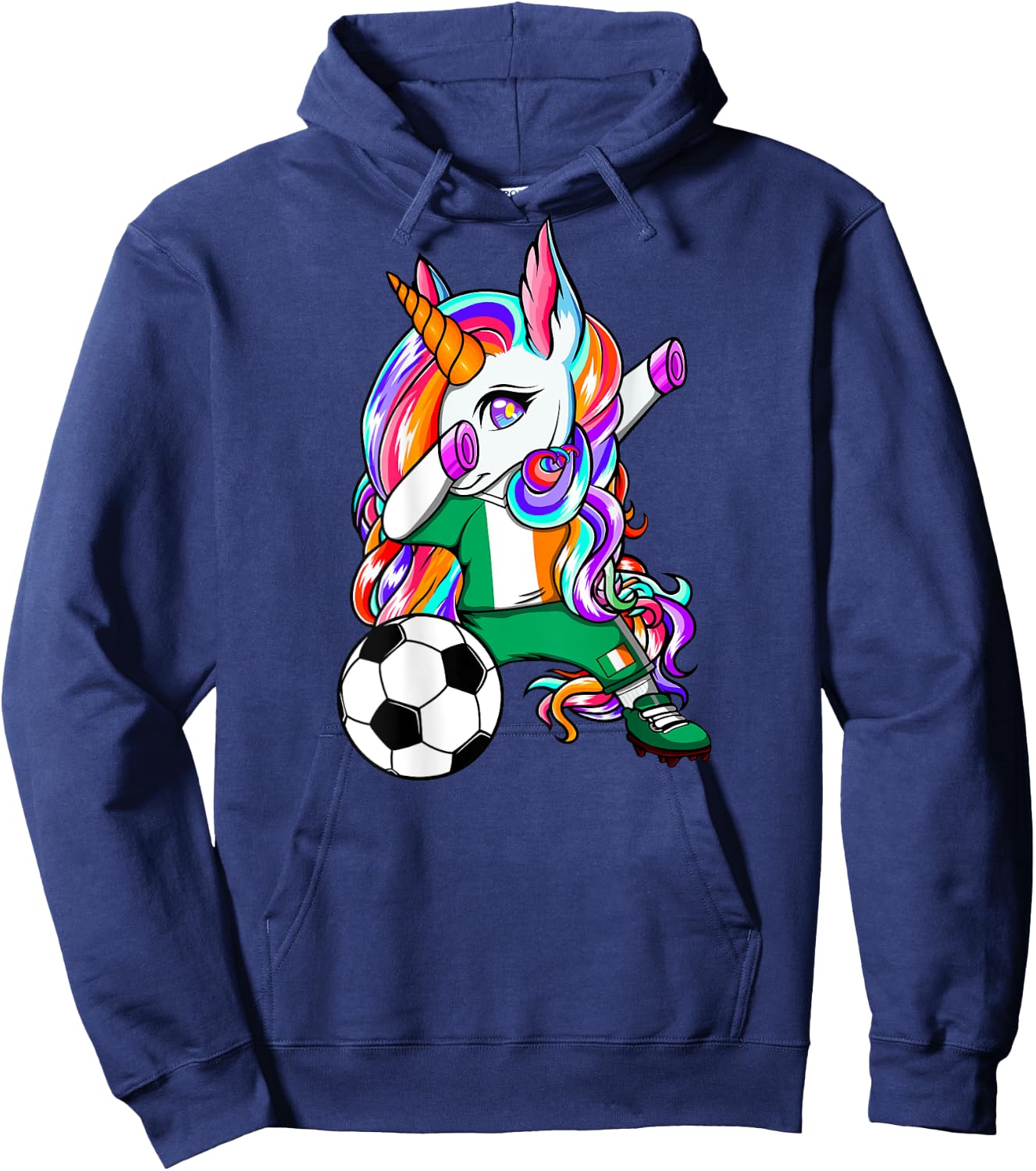 Dabbing Unicorn Ireland Soccer Lovers Jersey Irish Football Hoodie - Hoodie | Navy