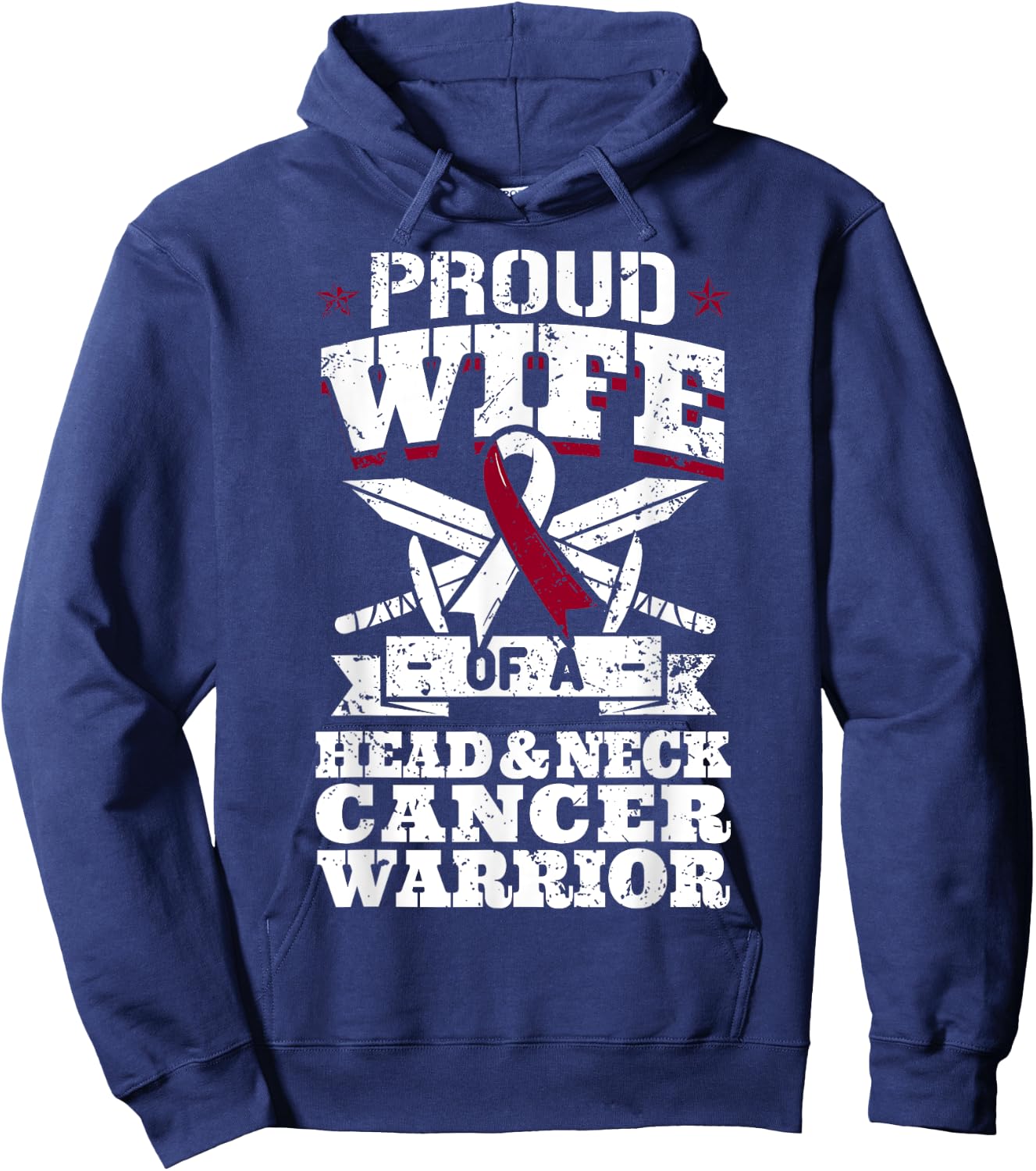 Proud Wife Of A Head & Neck Cancer Warrior Awareness Ribbon Hoodie - Hoodie | Navy