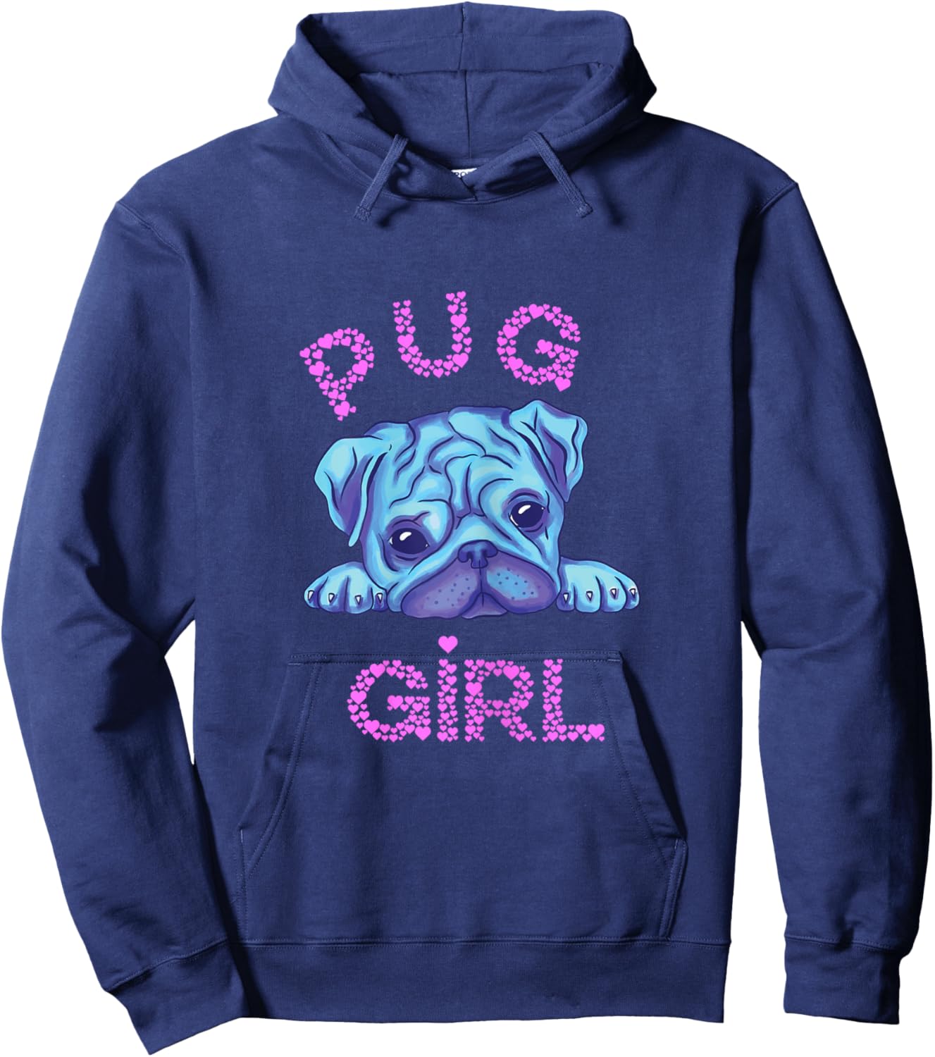 Pug Girl Sweet Pug Dog Owner Cute Pet Puppy Pug Breeding Hoodie - Hoodie | Navy