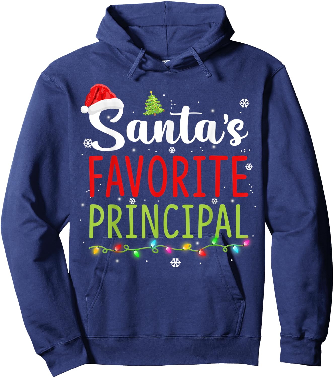 Santa's Favorite Principal Christmas Santa Hat Lights Gifts Hoodie - Hoodie | Navy