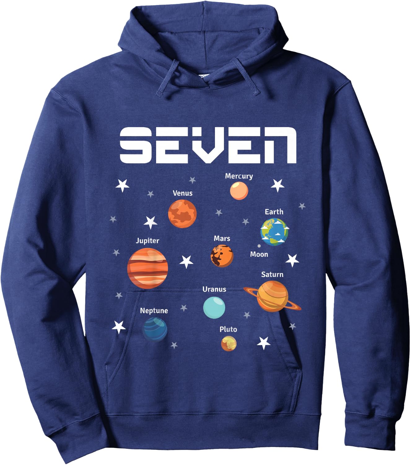 7 Year Old Outer Space Birthday Party Solar Planets 7th Gift Hoodie - Hoodie | Navy