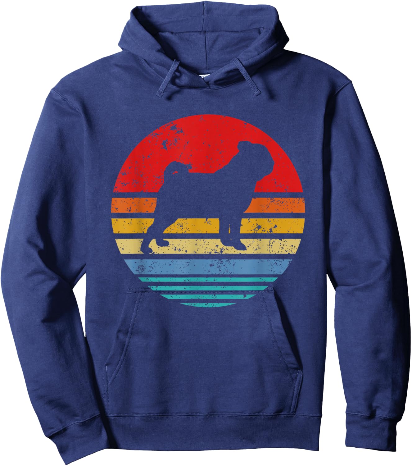 Pug Retro Sunset Distressed Mom Dad Dog Lover Gift Men Women Girls Kids Hoodie - Hoodie | Navy