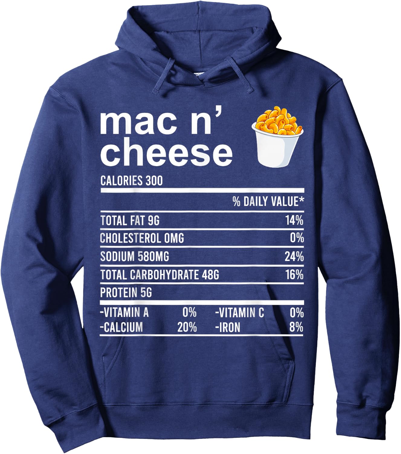 Funny Thanksgiving Food Apparel, Mac N'Cheese Nutrition Fact Hoodie - Hoodie | Navy