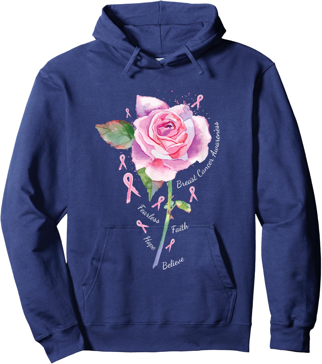 Breast Cancer Shirt Women Men Pink Ribbon Rose Hoodie - Hoodie | Navy