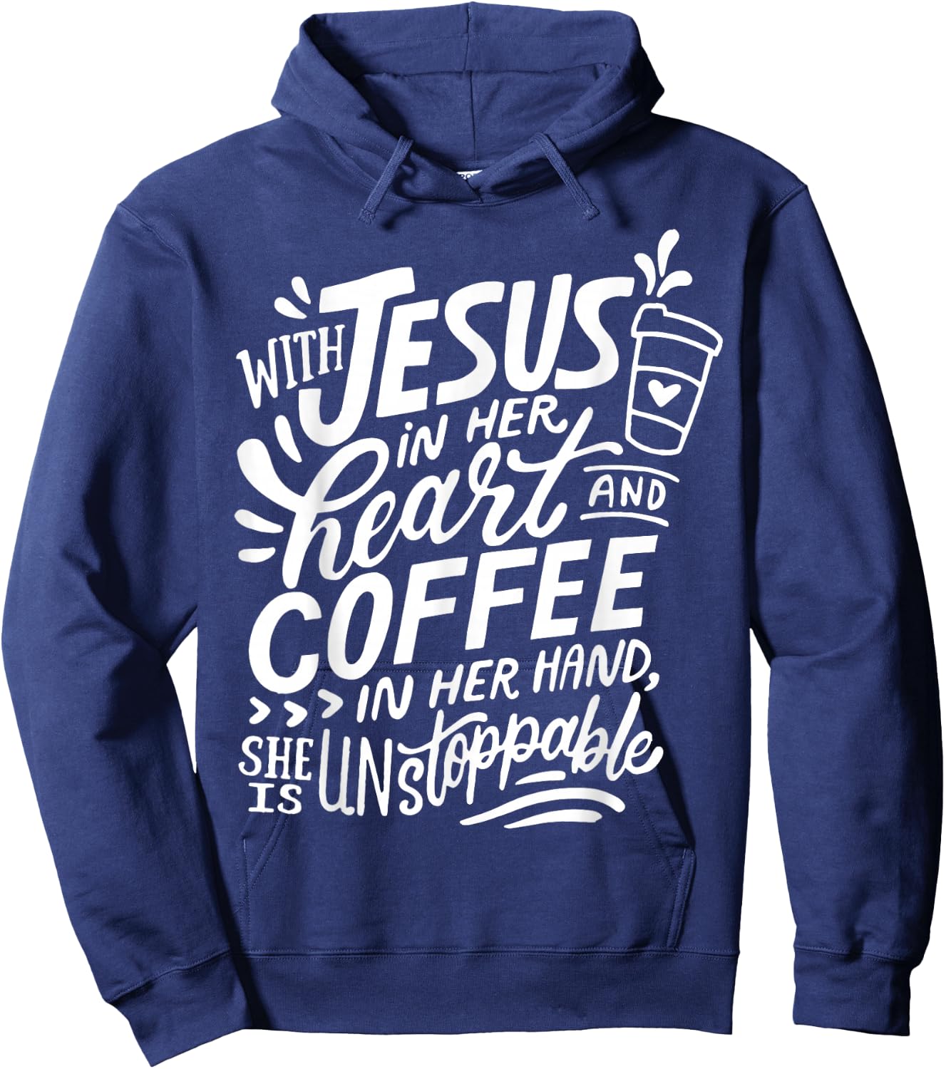 With Jesus In Her Heart And Coffee In Her Hand Hoodie - Hoodie | Navy