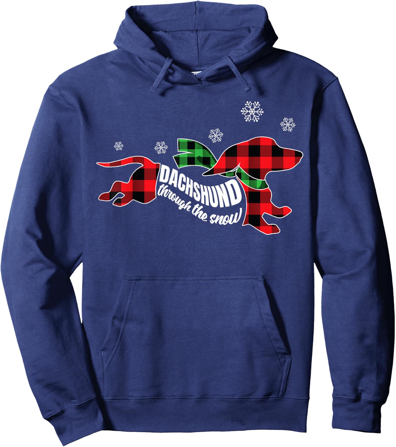 Dachshund through the Snow Doxie Dog Plaid Christmas Gift Women Kids Hoodie - Hoodie | Navy