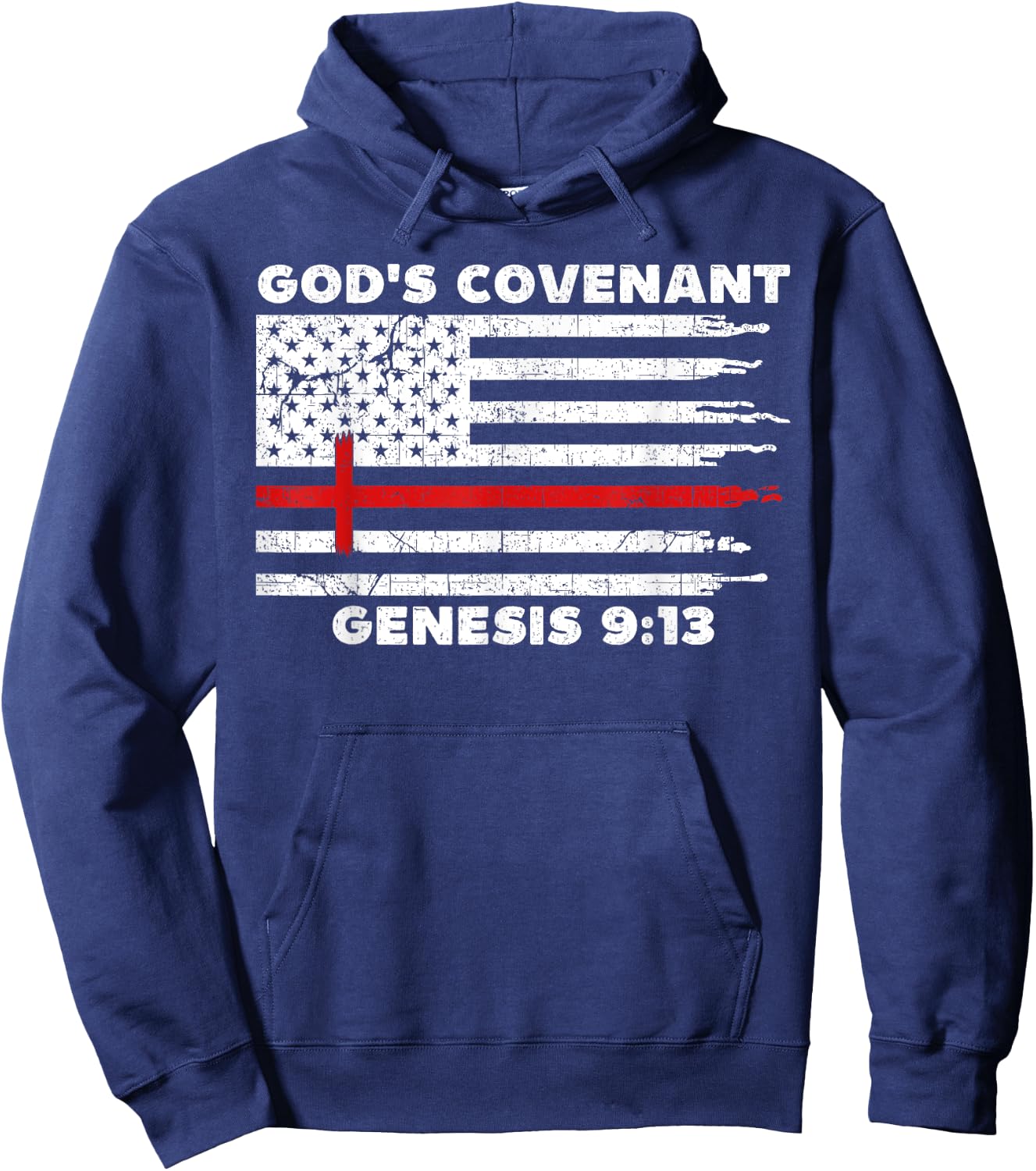 Gods Covenant Rainbow Genesis 9 13 Jesus Cross Bible Quote Hoodie - Hoodie | Navy