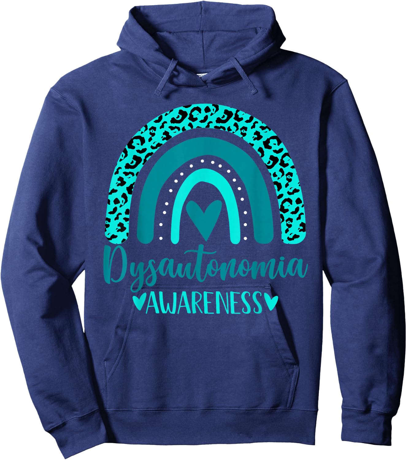 we wear Turquoise Rainbow awsewome Dysautonomia Awareness Hoodie - Hoodie | Navy