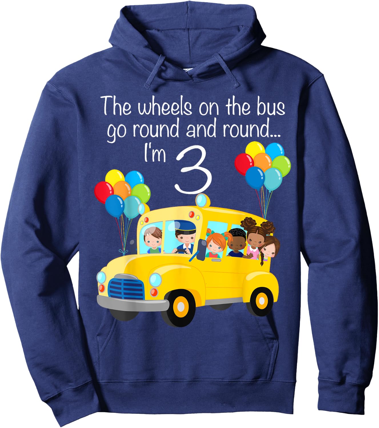 The Wheels On The Bus 3rd Birthday 3 Years Old Yellow Bus Hoodie - Hoodie | Navy