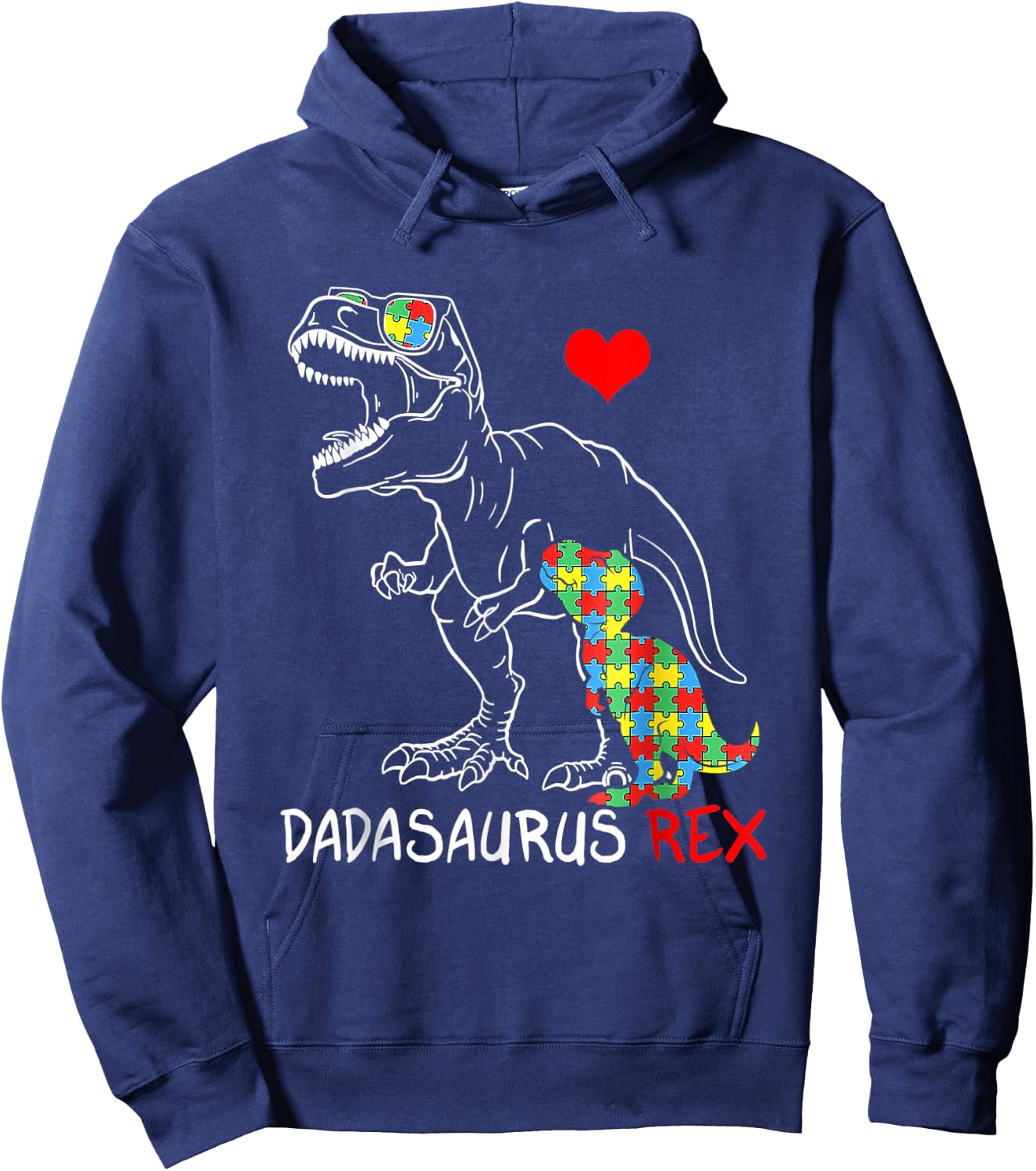 Dadasaurus Rex Autism Awareness Proud Dad Father's Day Hoodie - Hoodie | Navy