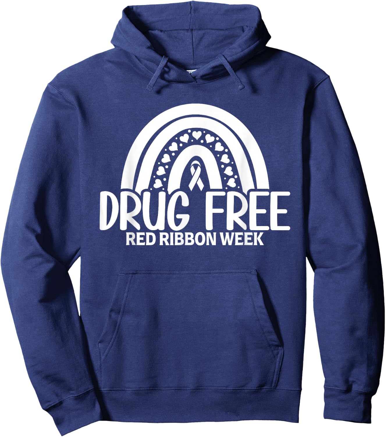 Red Ribbon Week Shirt Drug Free Rainbow Red Ribbon Week Hoodie - Hoodie | Navy