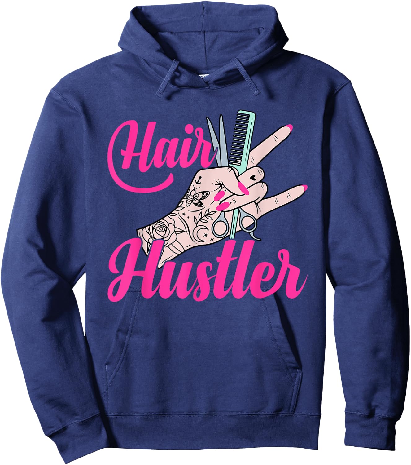 Hair Boss Hairstylist Hairdresser Scissors Hand Hair Hustler Hoodie - Hoodie | Navy
