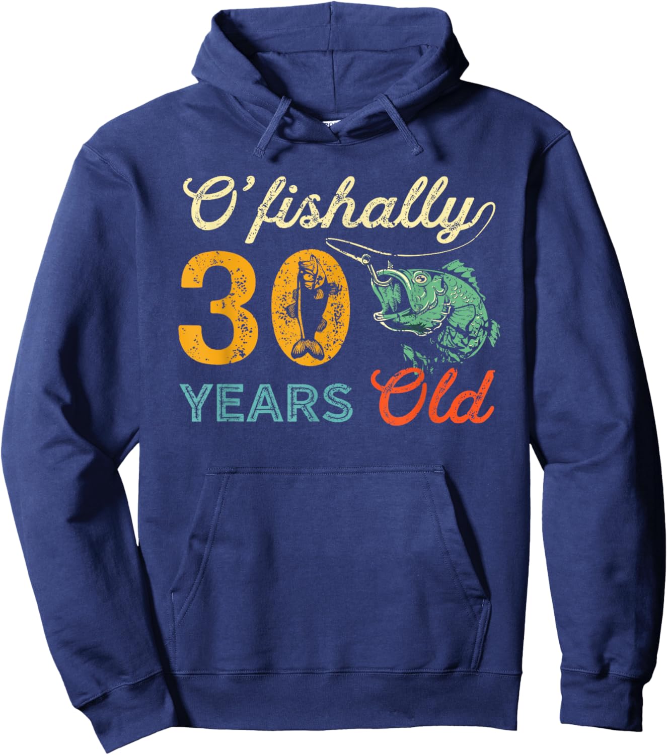 Retro 30th Birthday Fishing Gift Turning 30 Bass Fisherman Hoodie - Hoodie | Navy