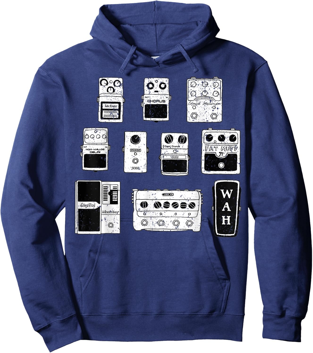 Vintage Guitar Pedals Black & White Music Gear Graphic Hoodie - Hoodie | Navy