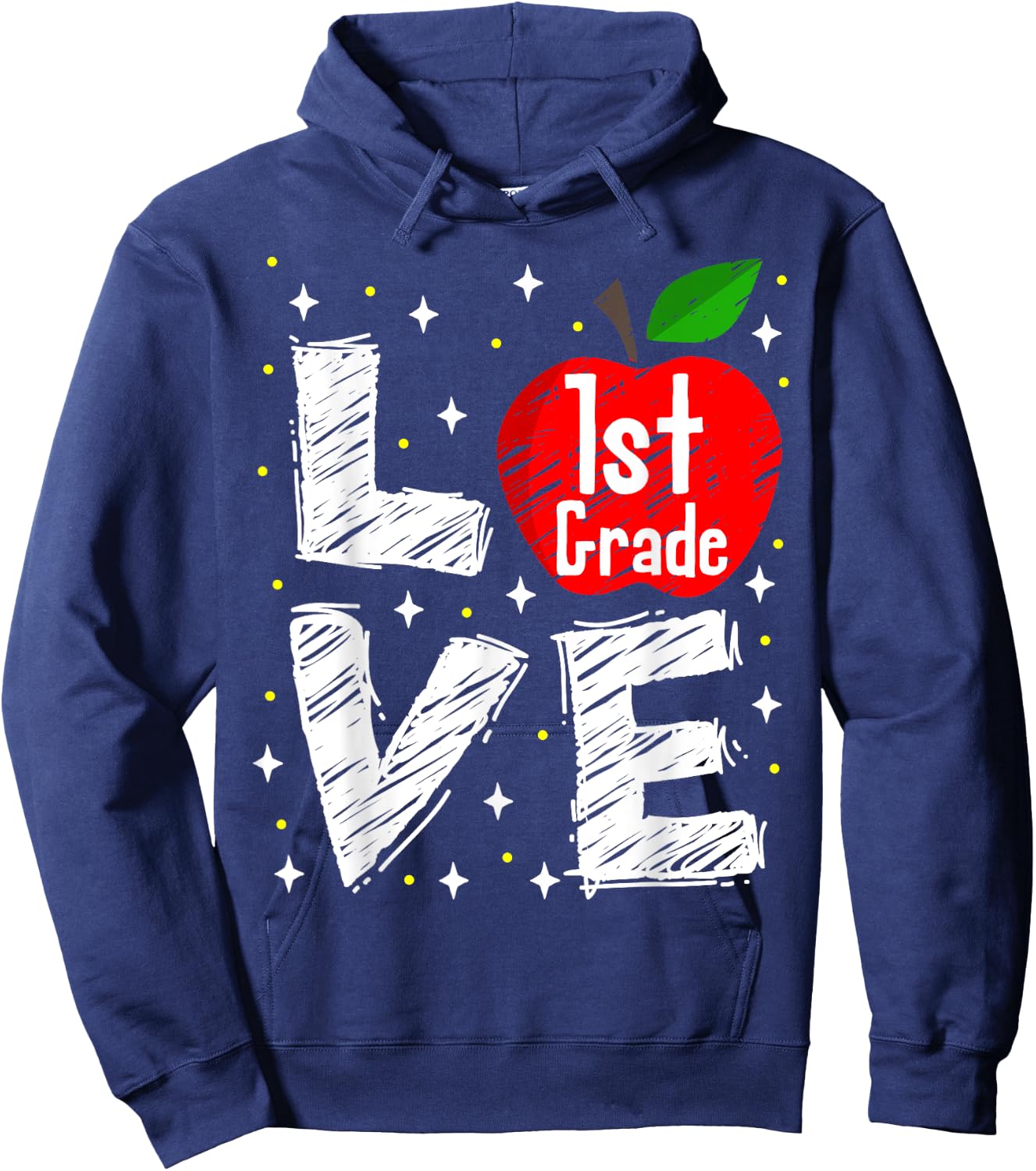 Love 1st Grade Apple Funny Back To School Teacher Gift Men Women Kids Hoodie - Hoodie | Navy