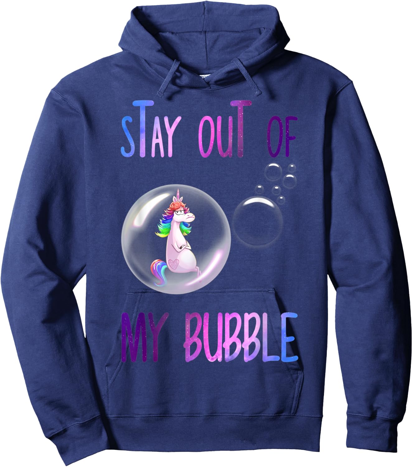 Funny Unicorn Rainbow Stay Out Of My Bubble Hoodie - Hoodie | Navy