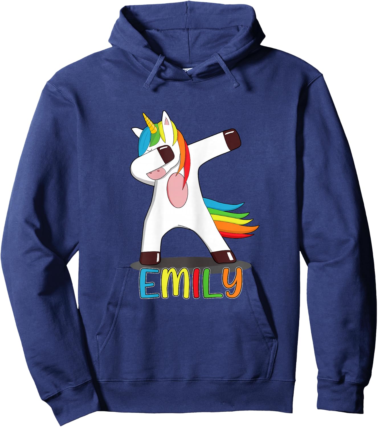 Emily Name - First Name Emily - Colourful Dabbing Unicorn Hoodie - Hoodie | Navy