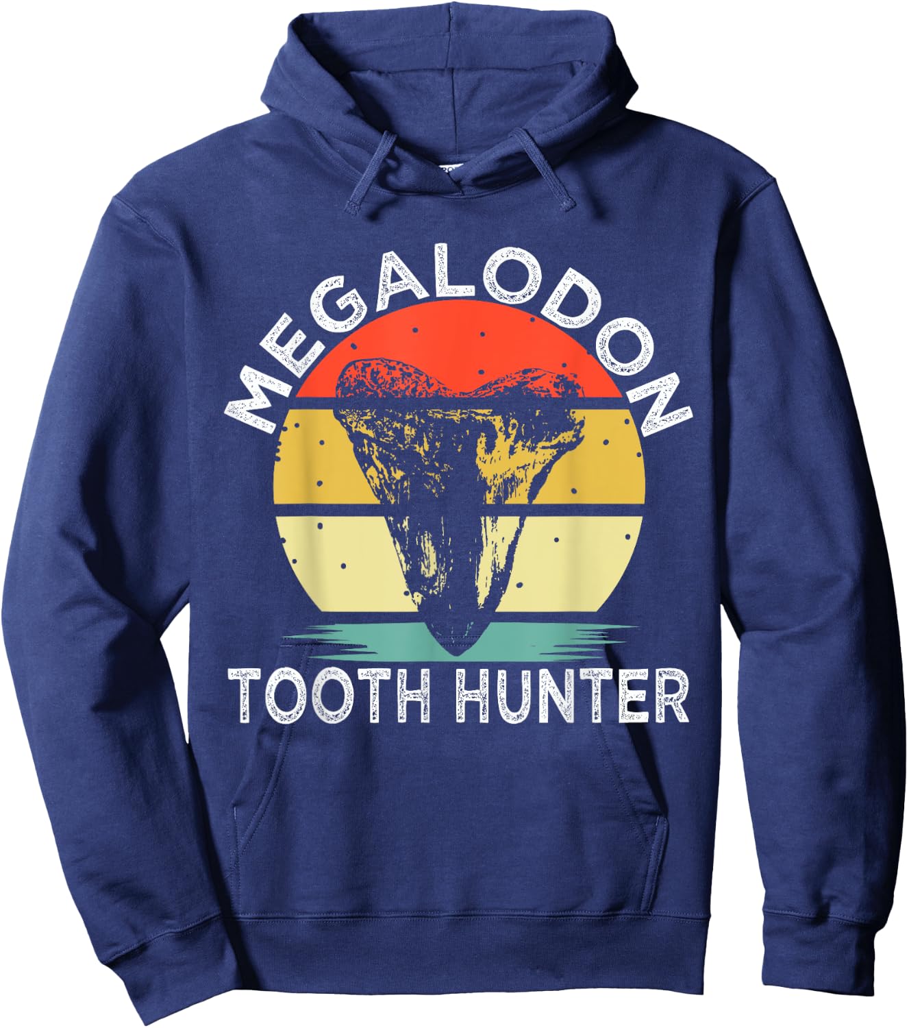 Megalodon Tooth Hunter Retro Shark Fossil Tooth Collector Hoodie - Hoodie | Navy