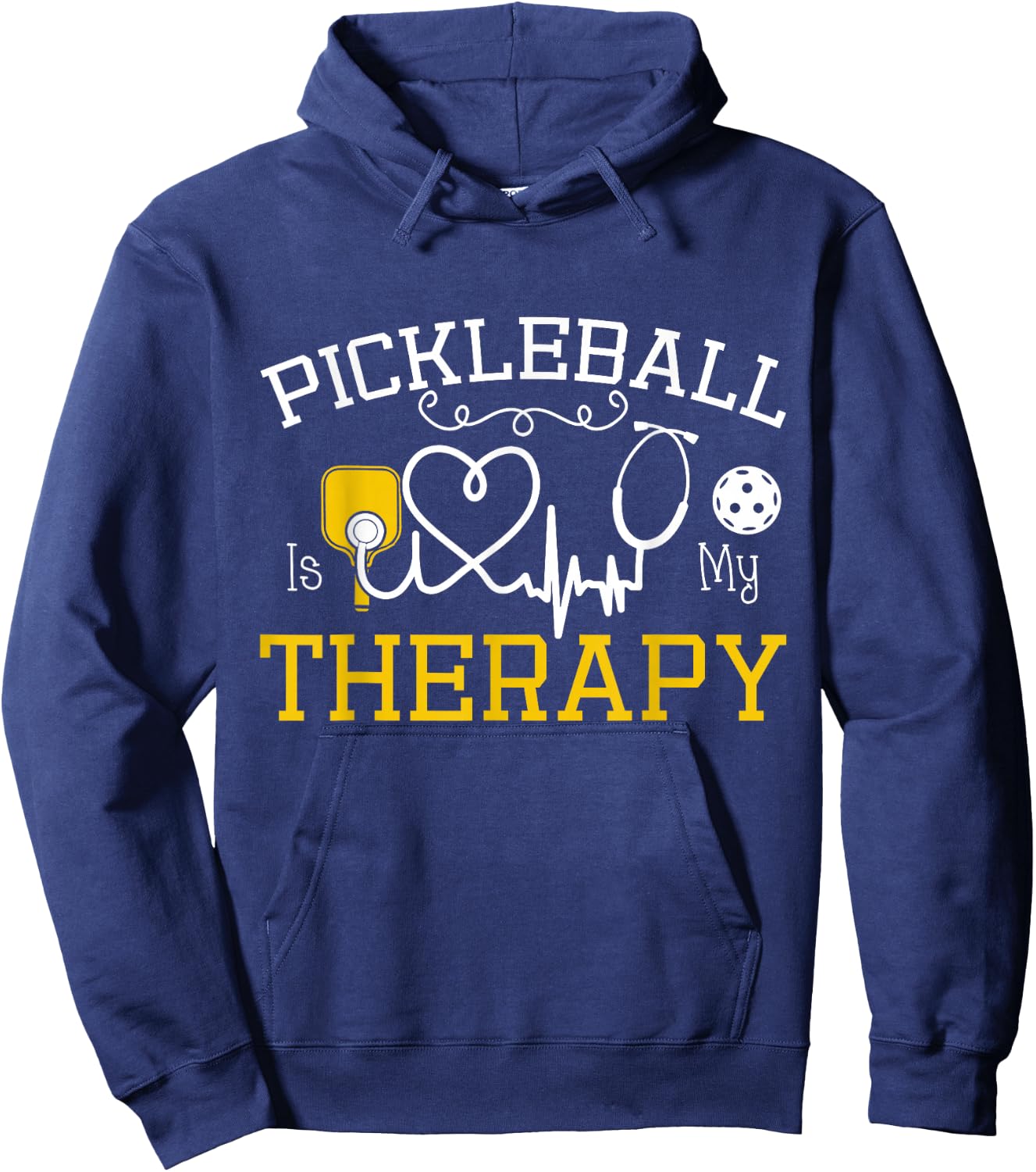 Pickleball is My Therapy -Adults Black , Small, Short Sleeve, , Classic Fit Hoodie - Hoodie | Navy