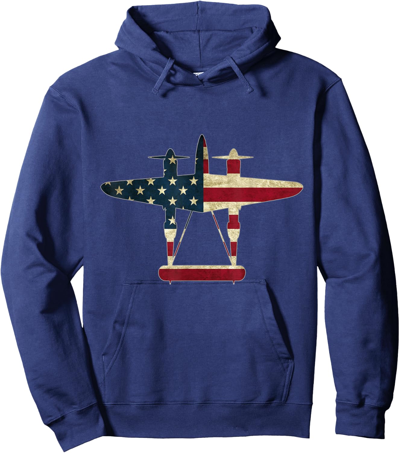 Retro USA Aircraft Warbird Pilot Gift Flag P-38 Lightning Hoodie - Hoodie | Navy