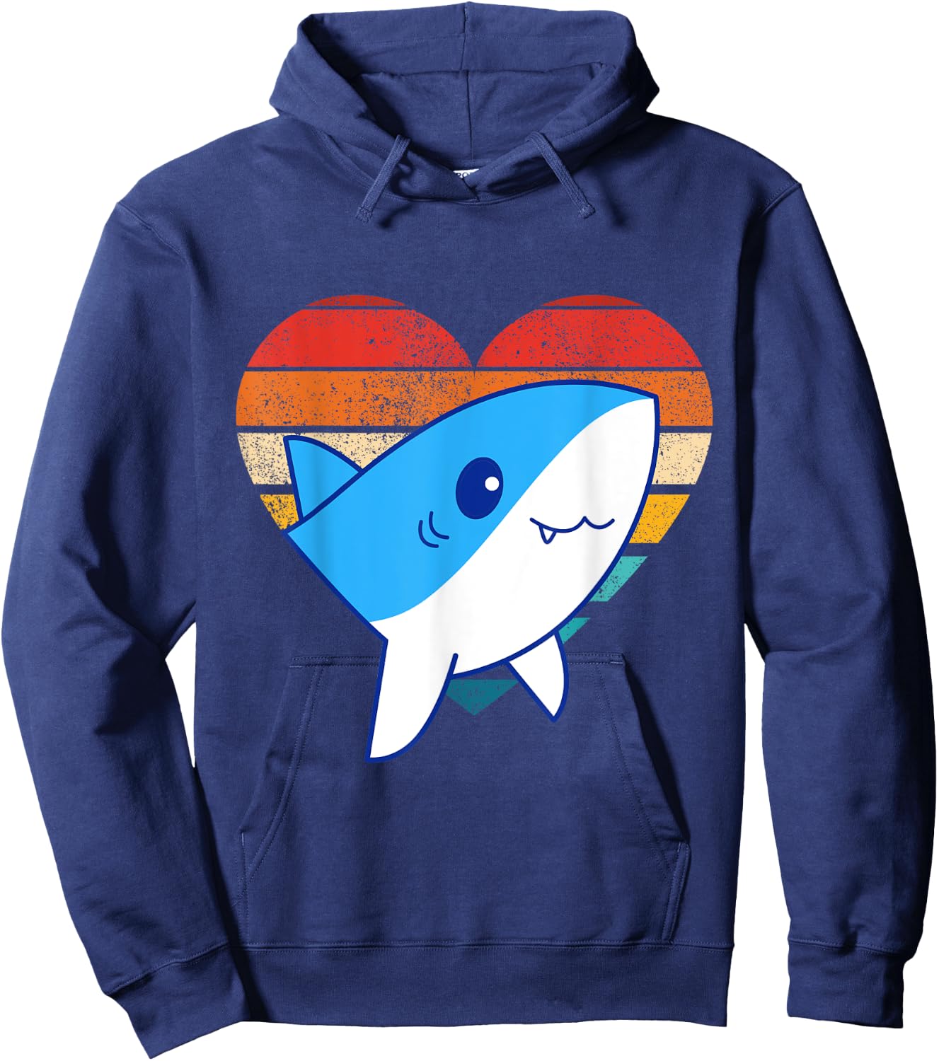 Cute Shark Design Retro Heart Shape Vintage Style Hoodie - Hoodie | Navy