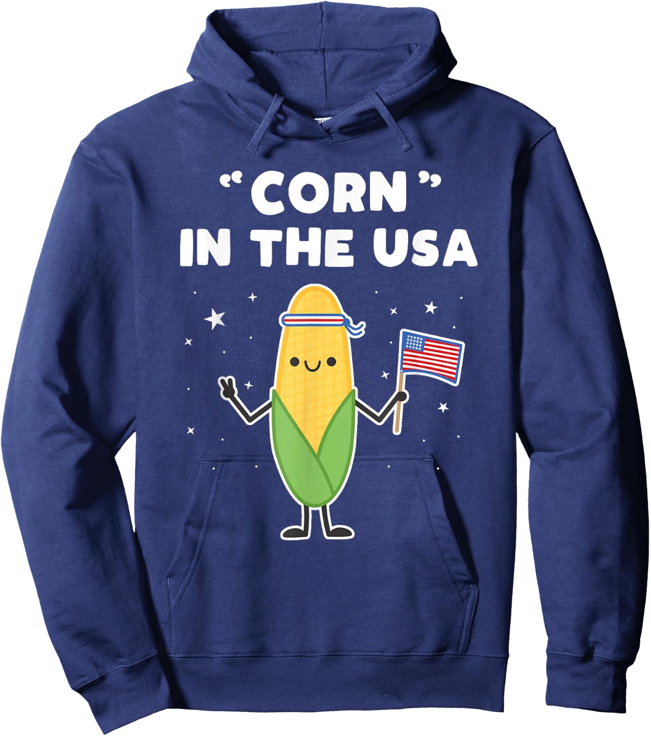 Funny Corn in the USA 4th of July Vegetable Patriot Pun Hoodie - Hoodie | Navy