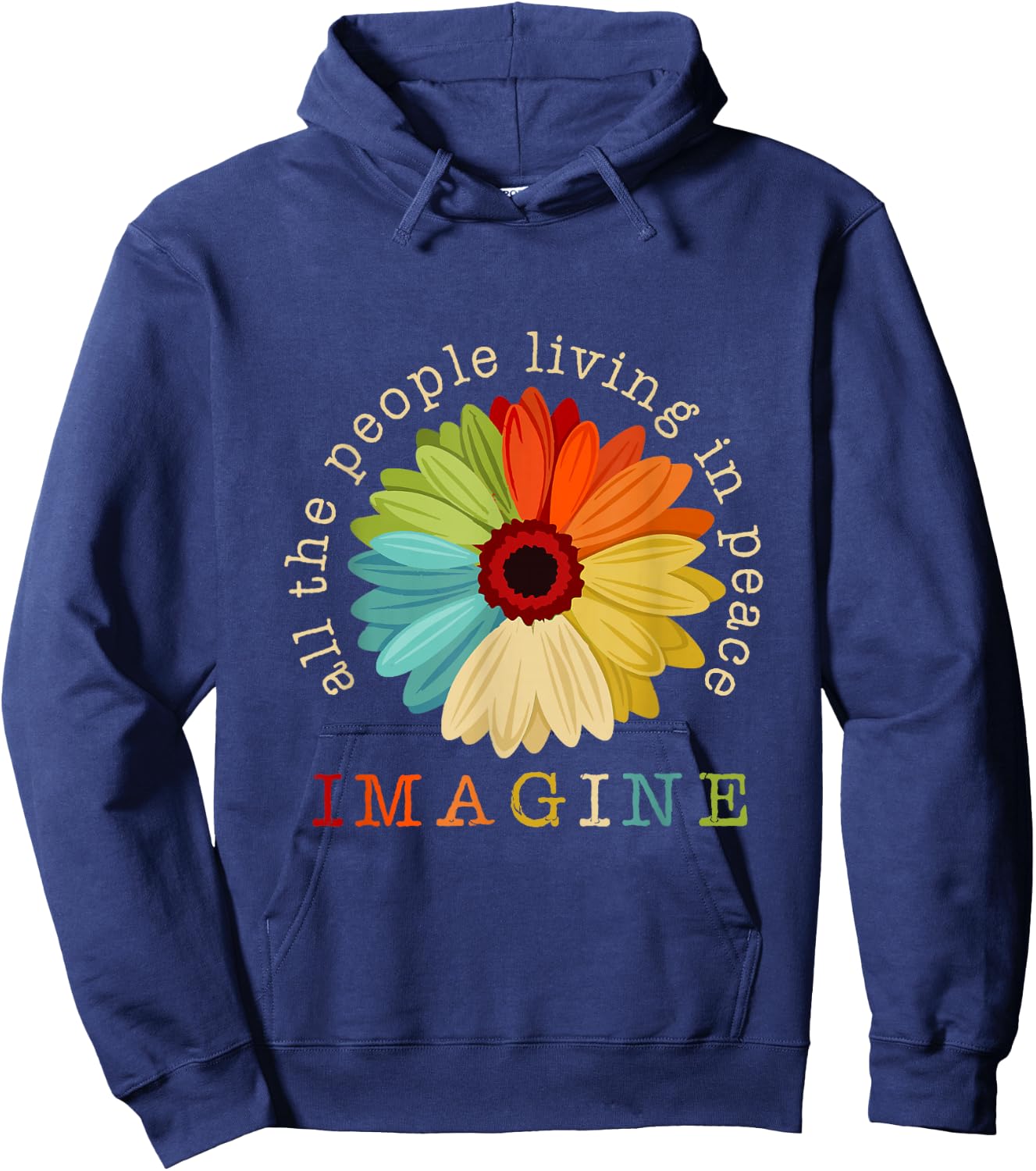 Imagine All The People Daisy Vintage Black 3X-Large Hoodie - Hoodie | Navy
