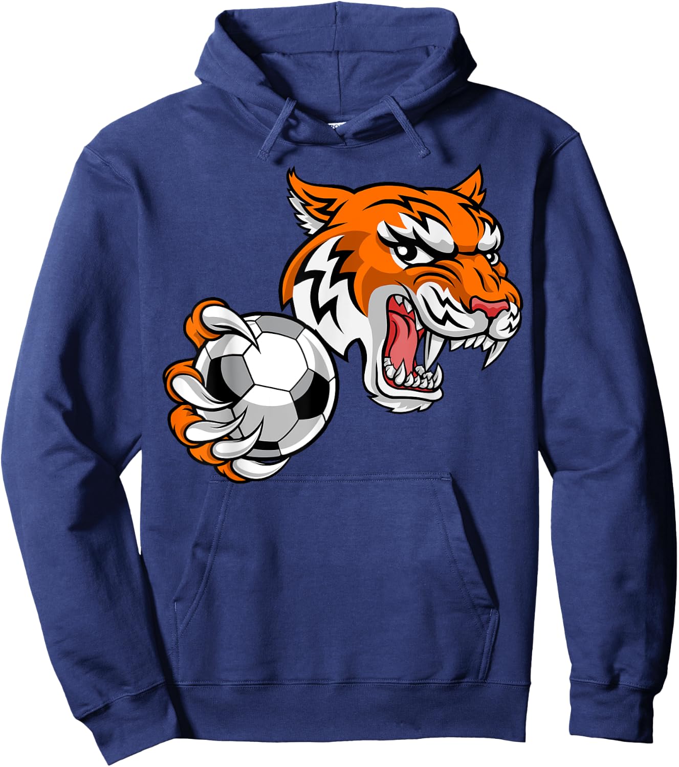 Tiger Cartoon Sports Tigers Team Mascot Soccer Football Ball Hoodie - Hoodie | Navy