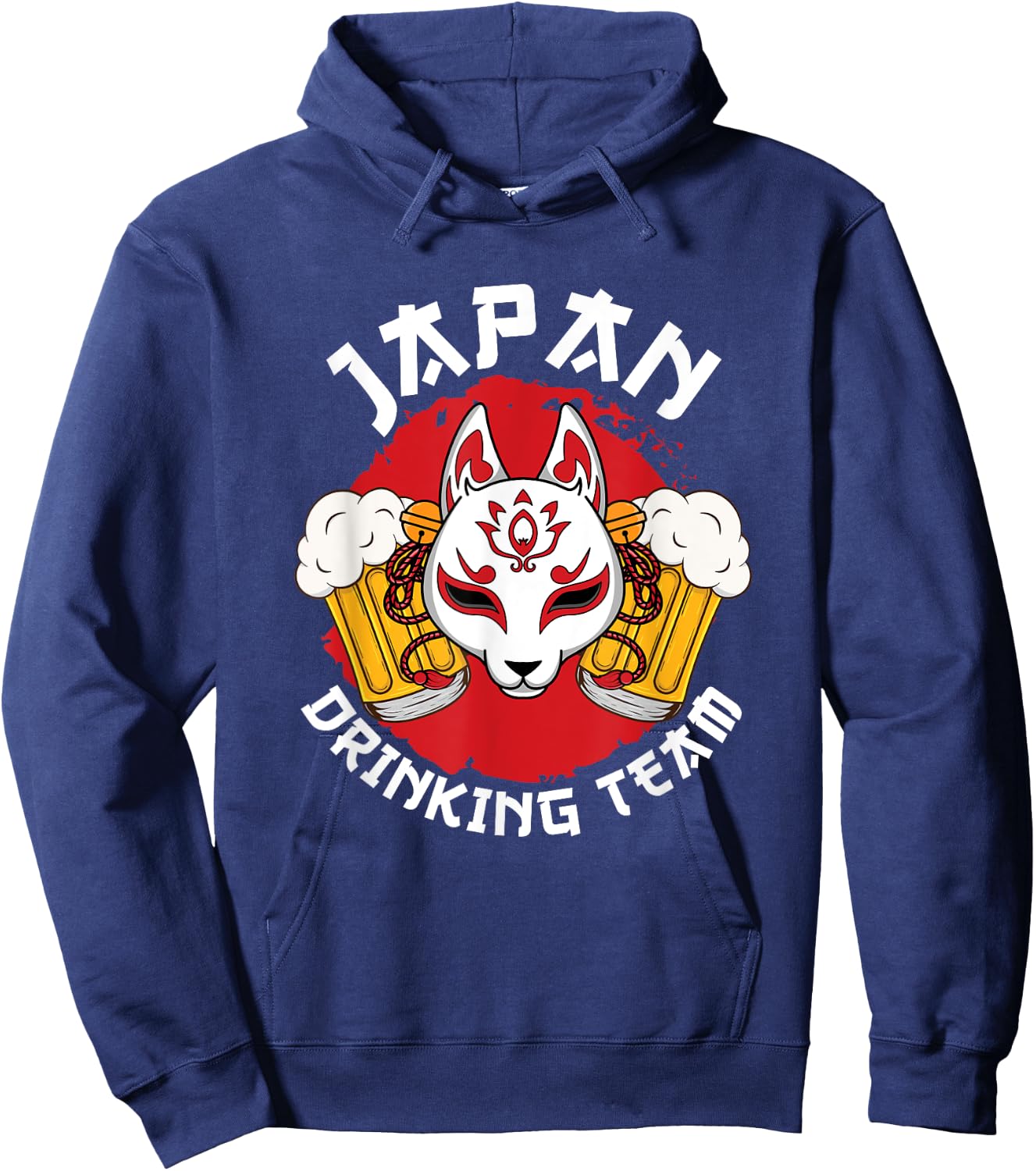 Japan Drinking Team Beer Alcohol Pub Party Kitsune Mask Flag Hoodie - Hoodie | Navy