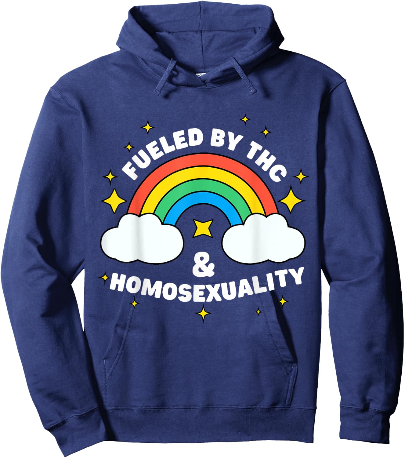Fueled by THC & Homosexuality Funny LGBTQ Pride Rainbow Hoodie - Hoodie | Navy