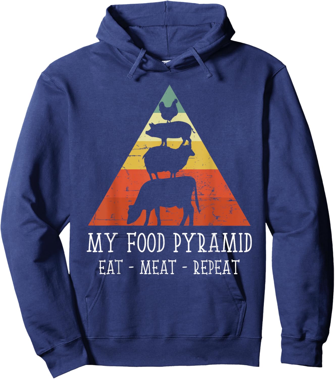 Vintage My Food Pyramid Eat Meat Repeat BBQ Lover BBQ Chef Hoodie - Hoodie | Navy