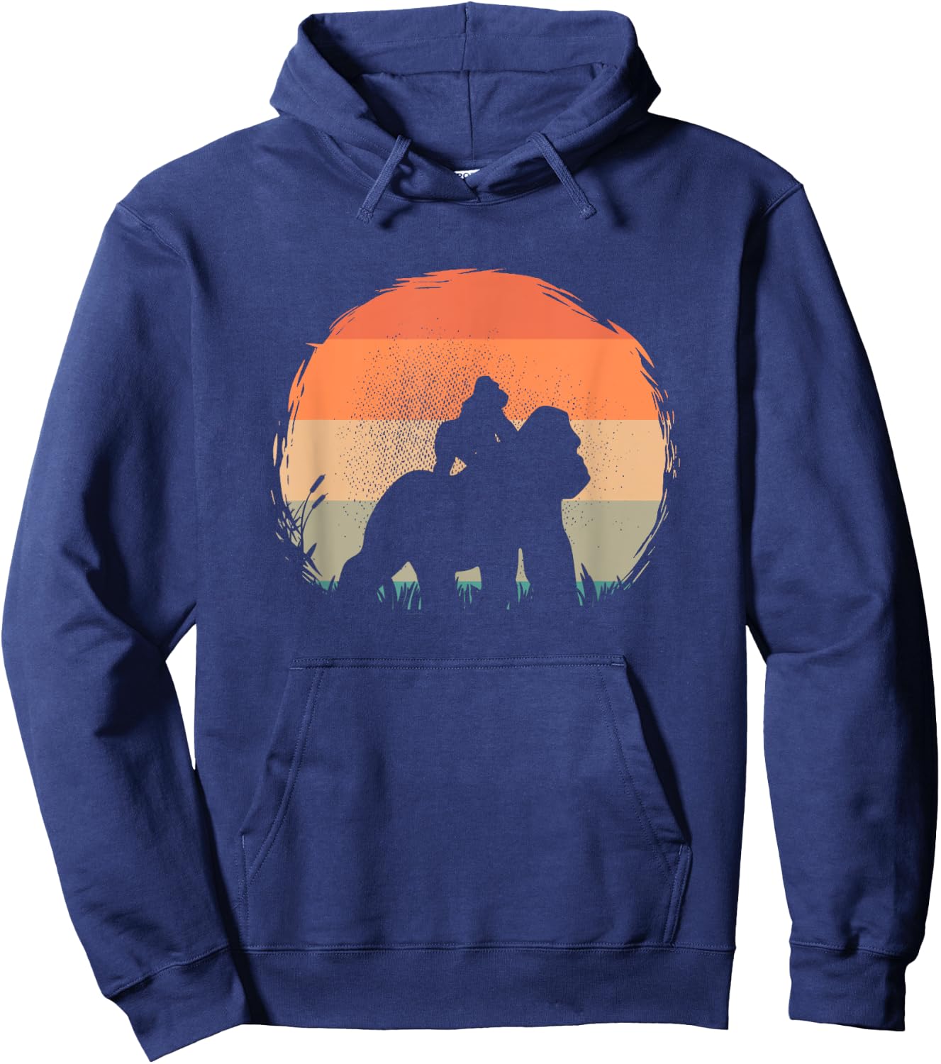 Vintage Gorilla Baby Riding Gorilla King Retro Sunset Funny Hoodie - Hoodie | Navy
