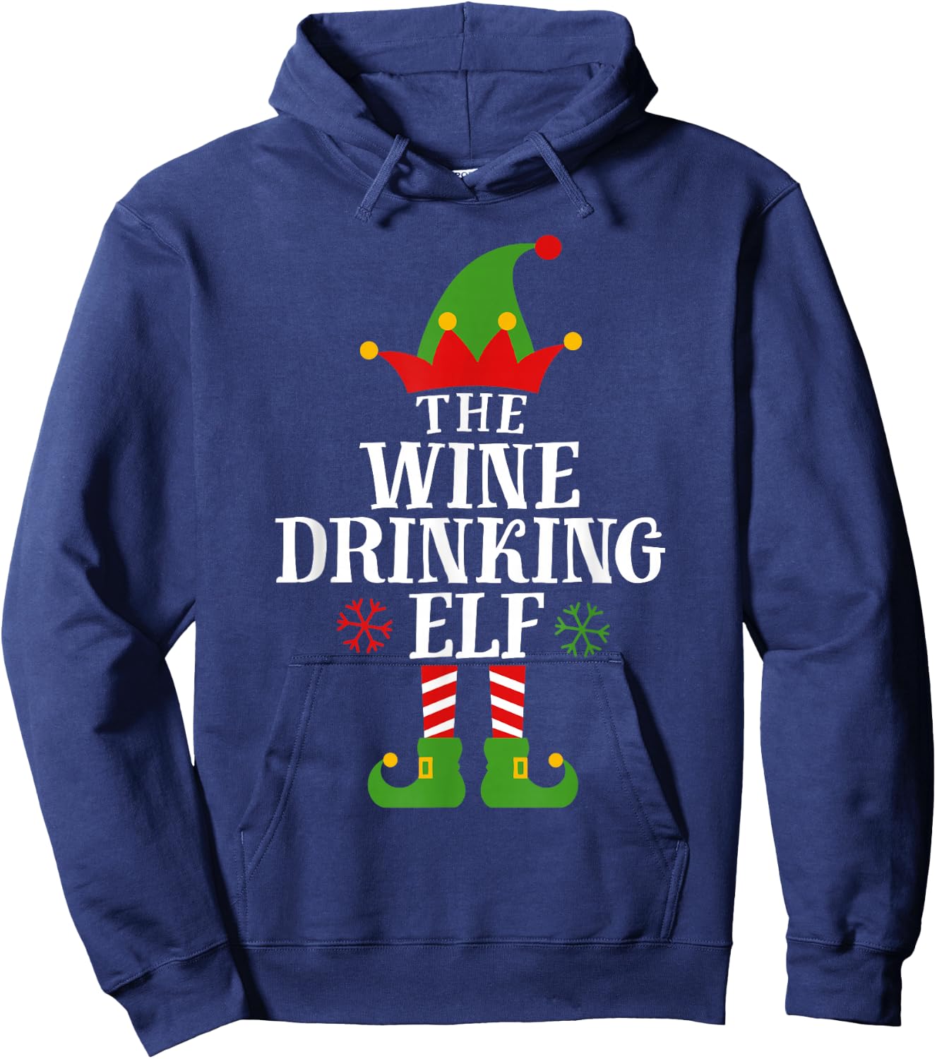 The Wine Drinking Elf Funny Matching Family Christmas Pajama Hoodie - Hoodie | Navy