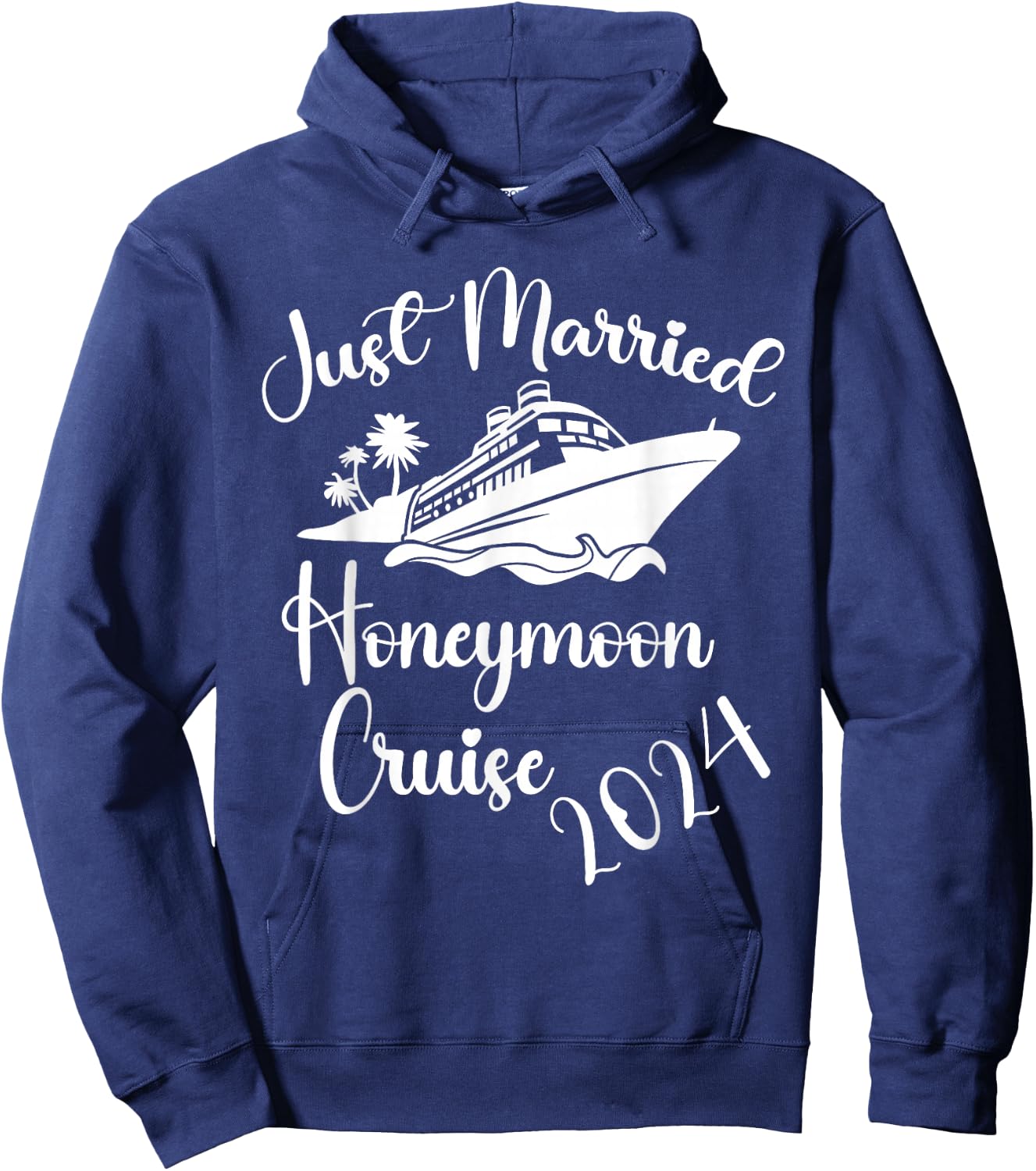 Just Married 2024 Wedding Ring Matching Honeymoon Cruise Hoodie - Hoodie | Navy