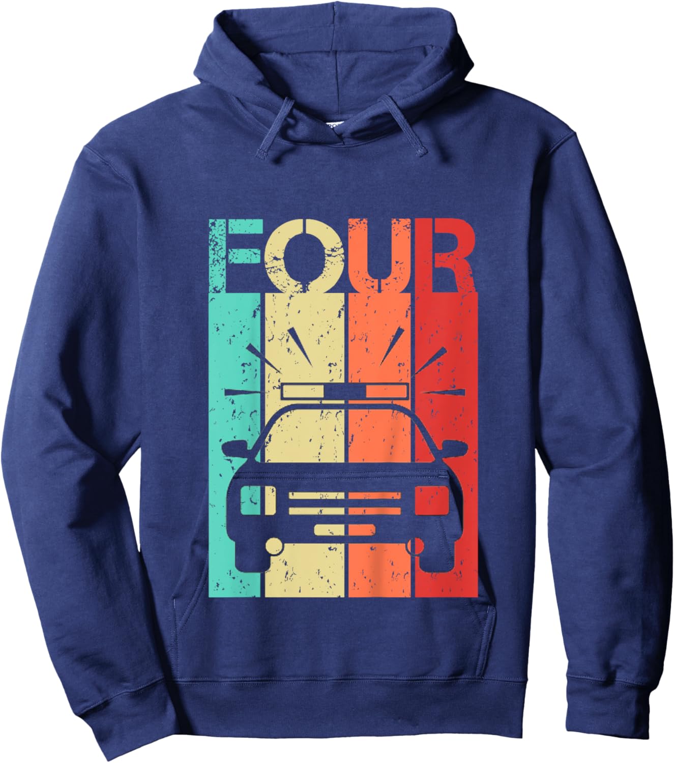 4 Year Old Police Car Birthday Fourth 4th Birthday Boy Girl Hoodie - Hoodie | Navy