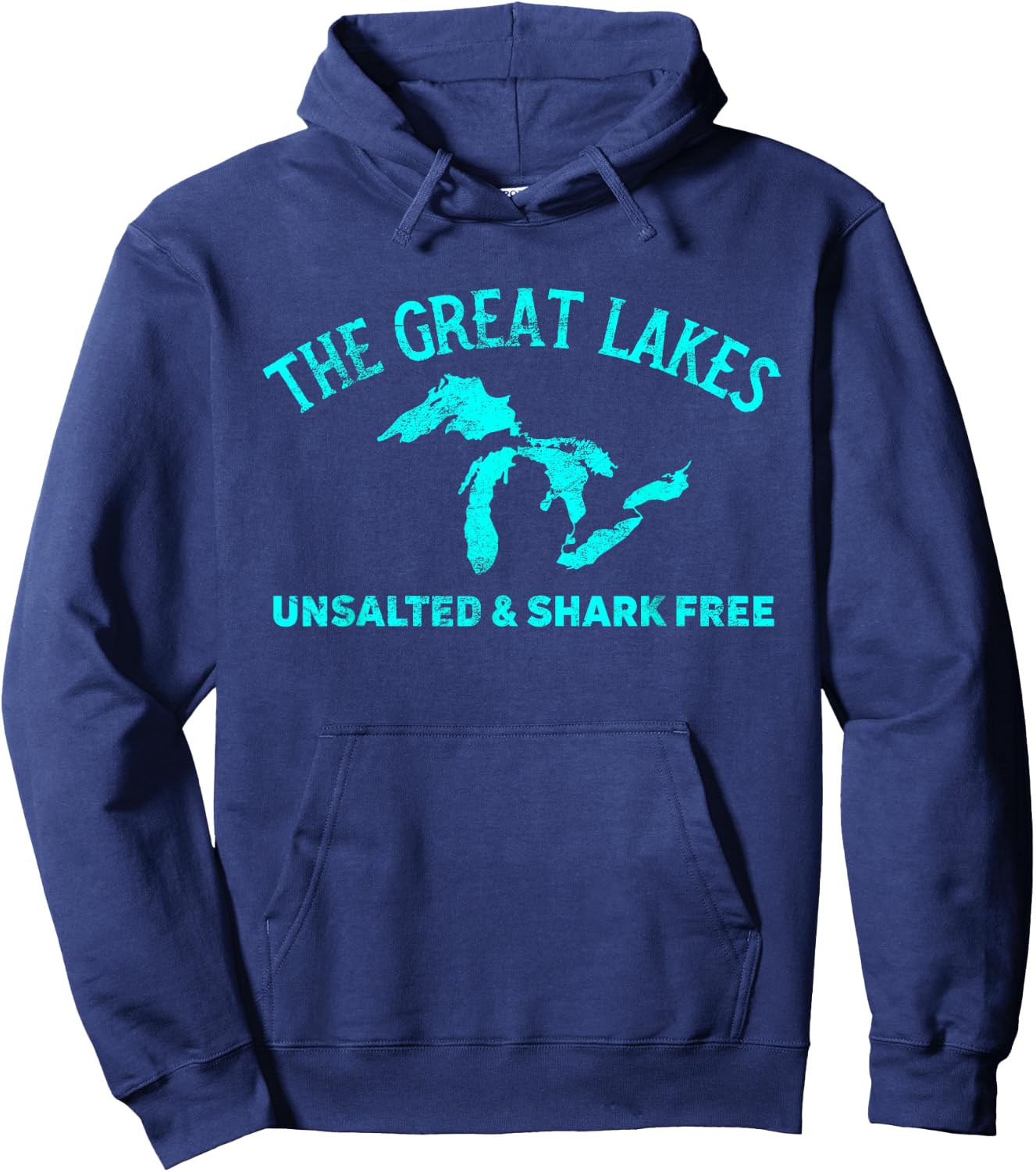 The Great Lakes Unsalted & Shark Free Michigan Gift Vintage Hoodie - Hoodie | Navy