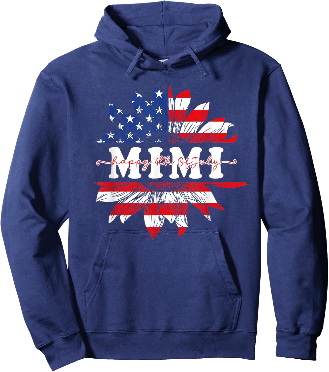 Sunflower American Mimi Patriotic USA Flag 4th Of July Women Men Hoodie - Hoodie | Navy