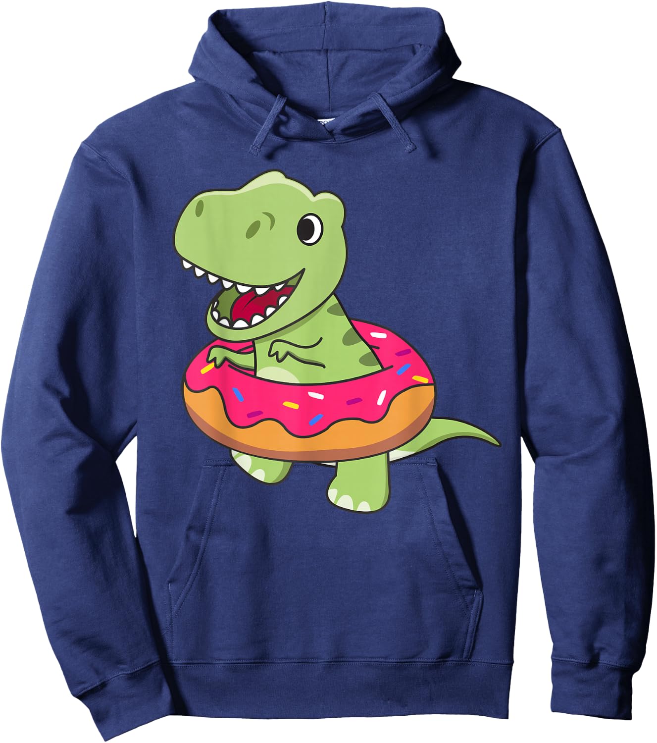 Cute T-Rex Dinosaur Funny Animals In Donut Sweet Pastry Hoodie - Hoodie | Navy